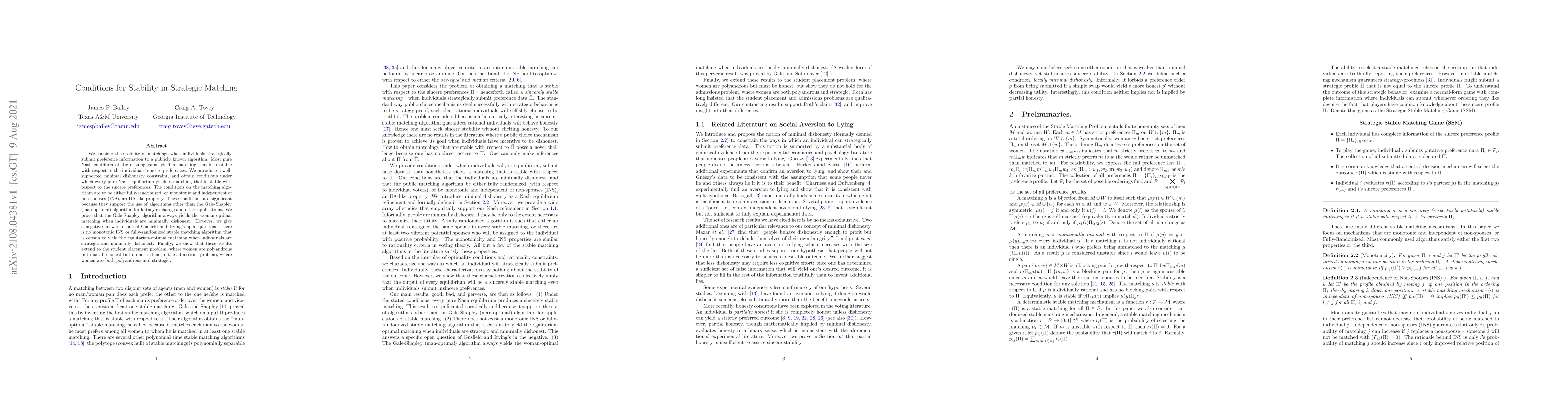 Thumbnail for Conditions for Stability in Strategic Matching