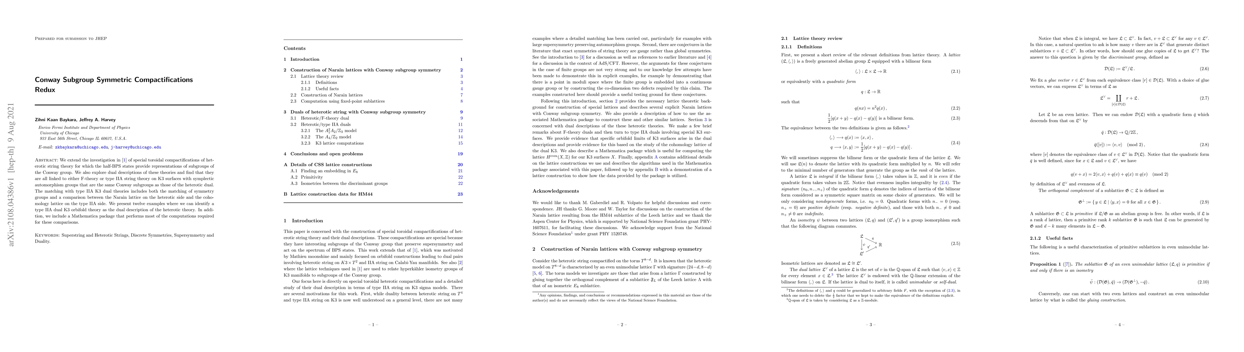 Thumbnail for Conway Subgroup Symmetric Compactifications Redux