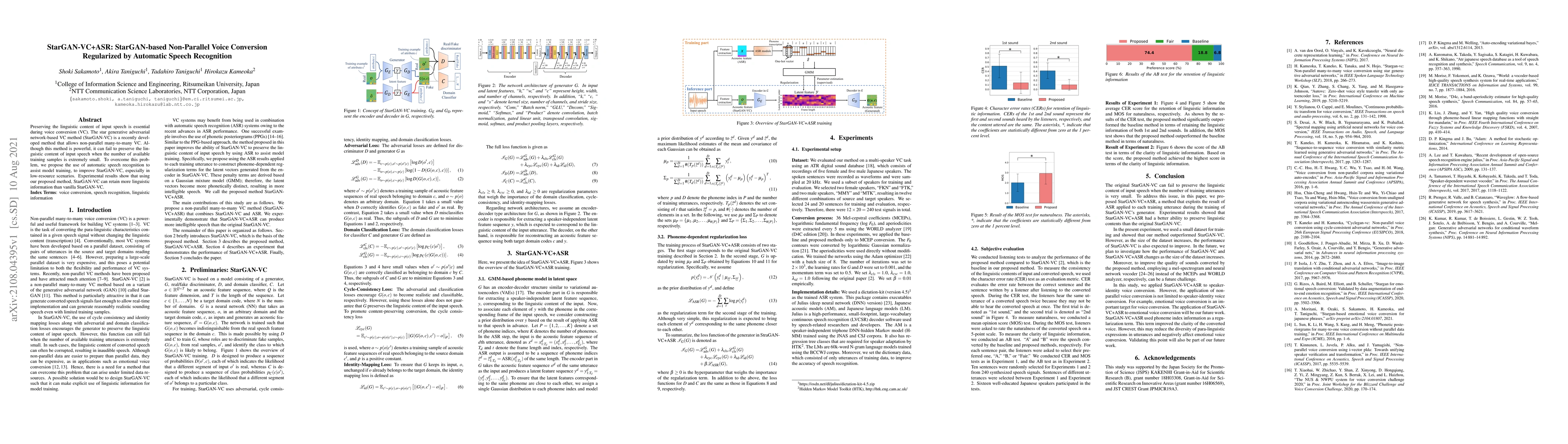 Thumbnail for StarGAN-VC+ASR: StarGAN-based Non-Parallel Voice Conversion Regularized
  by Automatic Speech Recognition