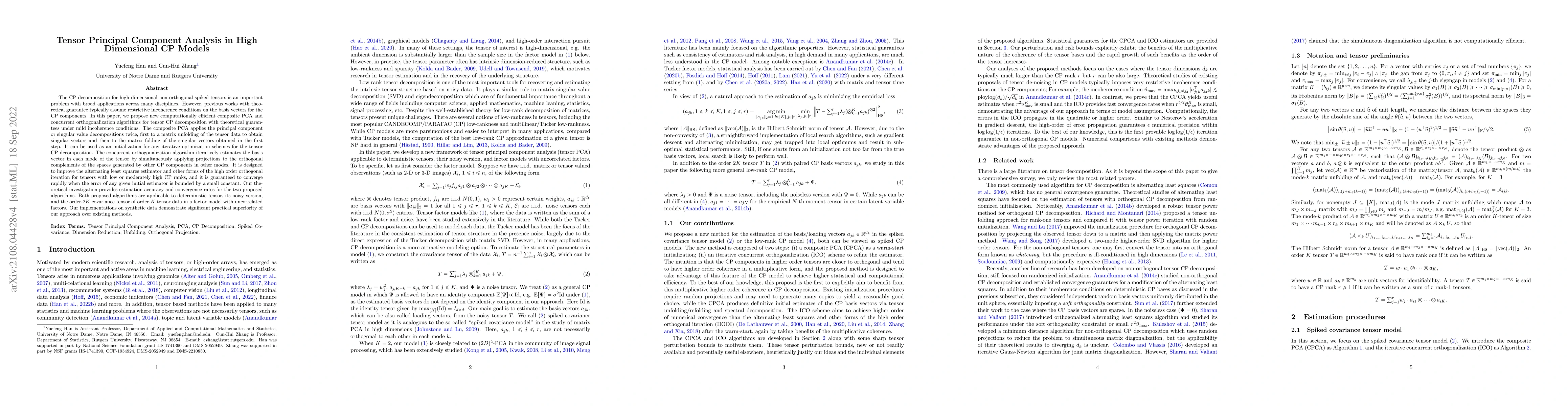 Thumbnail for Tensor Principal Component Analysis in High Dimensional CP Models