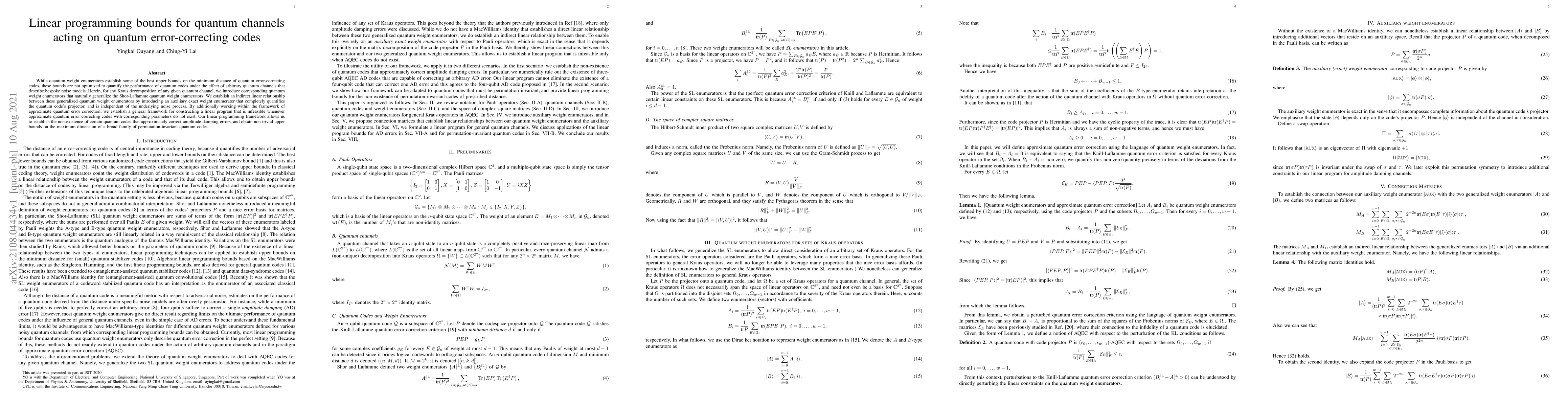 Thumbnail for Linear programming bounds for quantum channels acting on quantum
  error-correcting codes