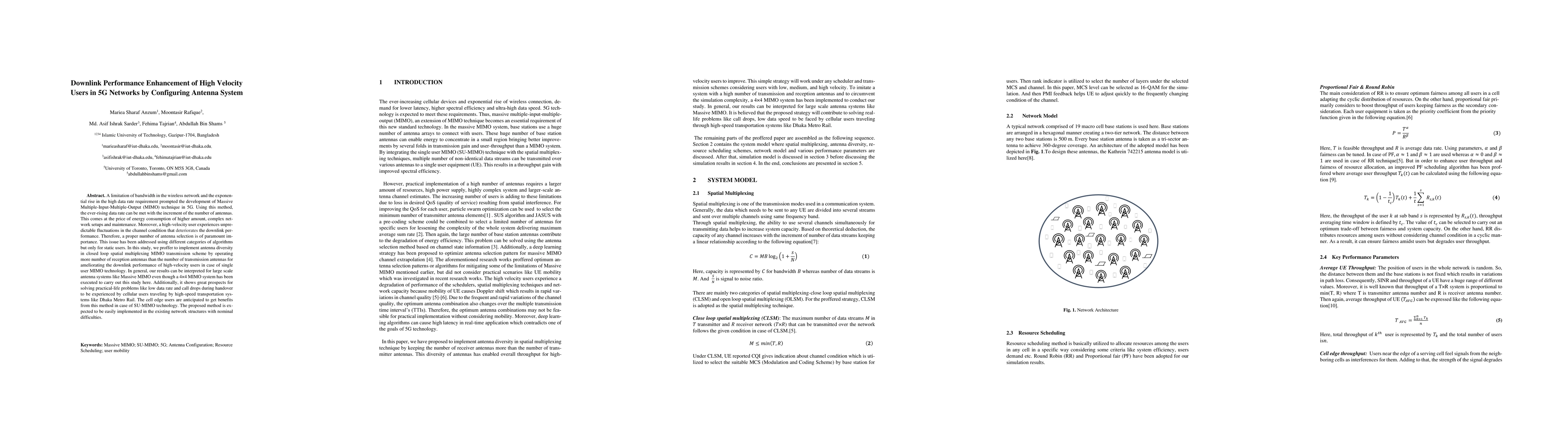 Thumbnail for Downlink Performance Enhancement of High Velocity Users in 5G Networks
  by Configuring Antenna System
