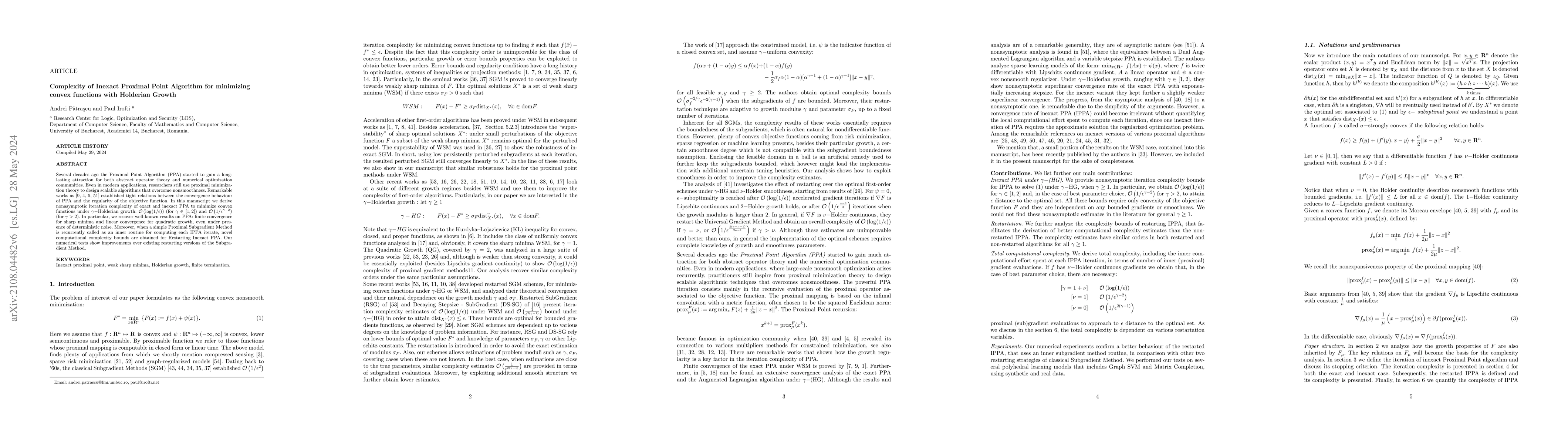 Thumbnail for Complexity of Inexact Proximal Point Algorithm for minimizing convex
  functions with Holderian Growth