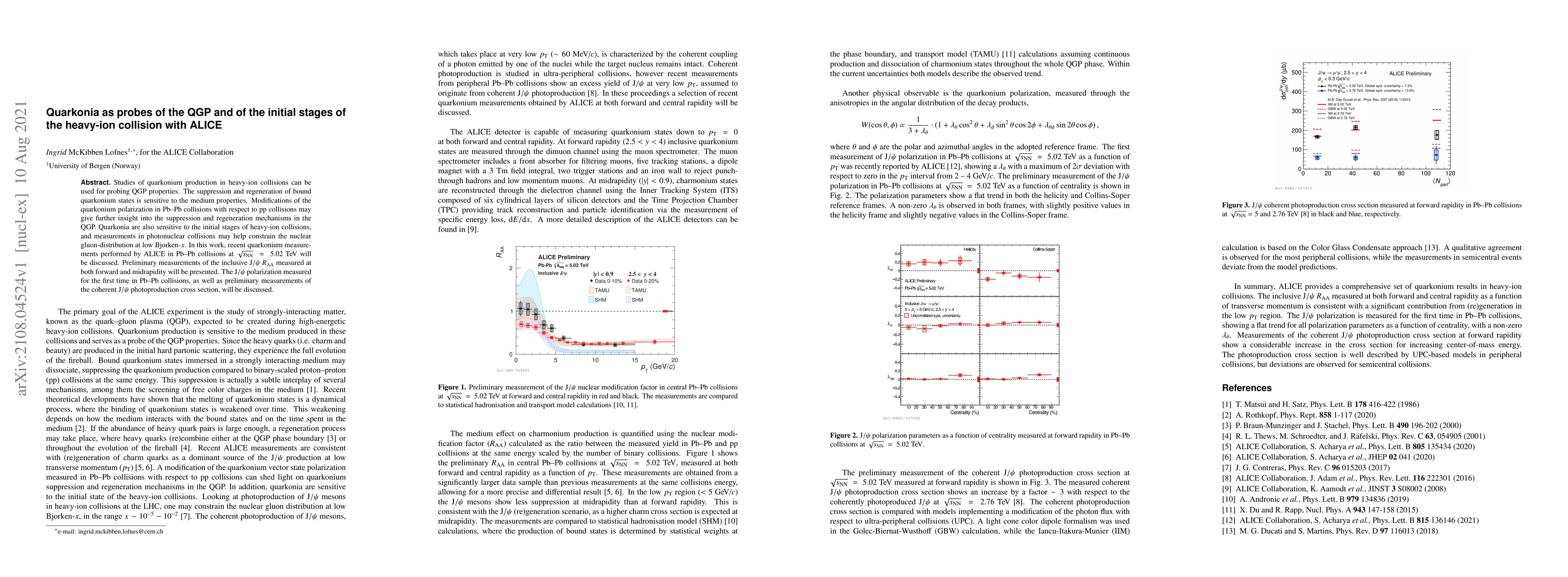 Thumbnail for Quarkonia as probes of the QGP and the initial stages of the heavy-ion
  collisions with ALICE