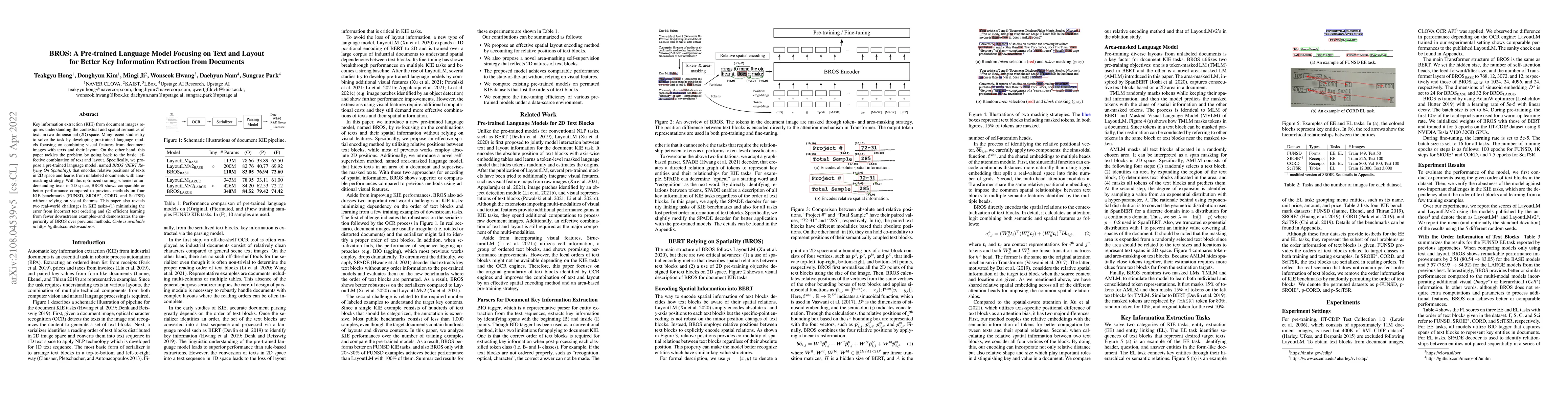 Thumbnail for BROS: A Pre-trained Language Model Focusing on Text and Layout for
  Better Key Information Extraction from Documents