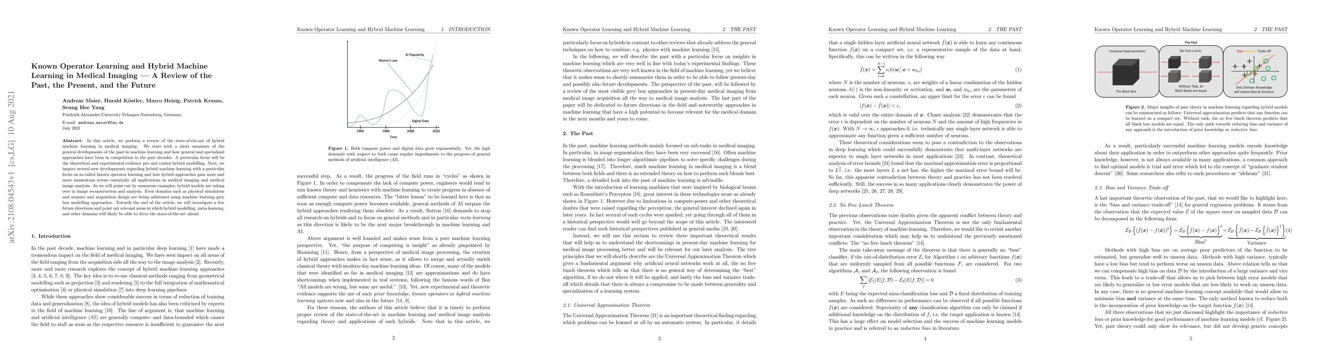 Thumbnail for Known Operator Learning and Hybrid Machine Learning in Medical Imaging
  -- A Review of the Past, the Present, and the Future