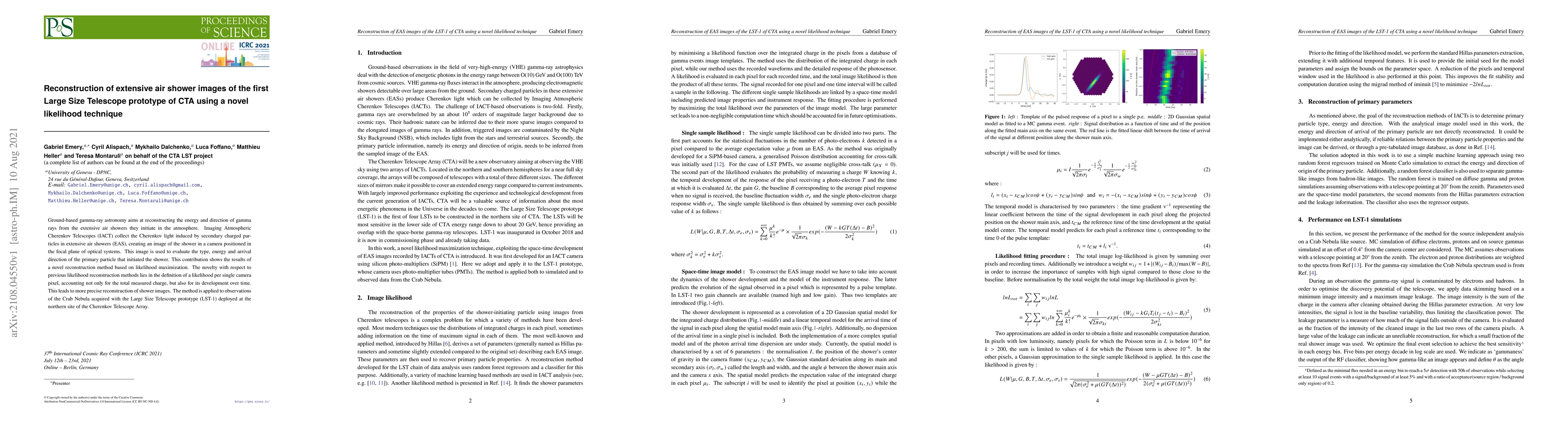 Thumbnail for Reconstruction of extensive air shower images of the first Large Size
  Telescope prototype of CTA using a novel likelihood technique