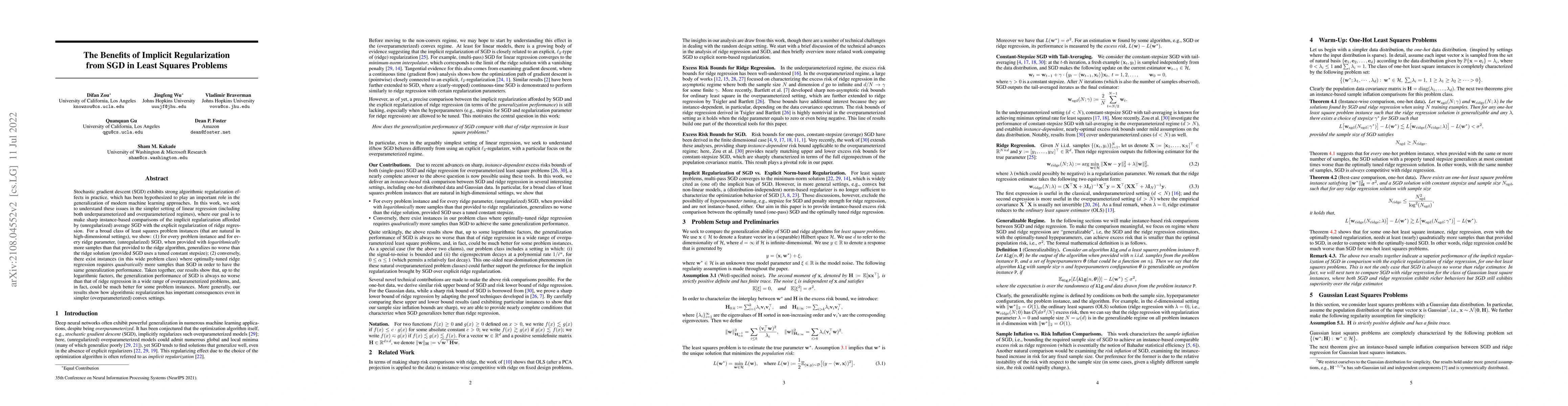Thumbnail for The Benefits of Implicit Regularization from SGD in Least Squares
  Problems