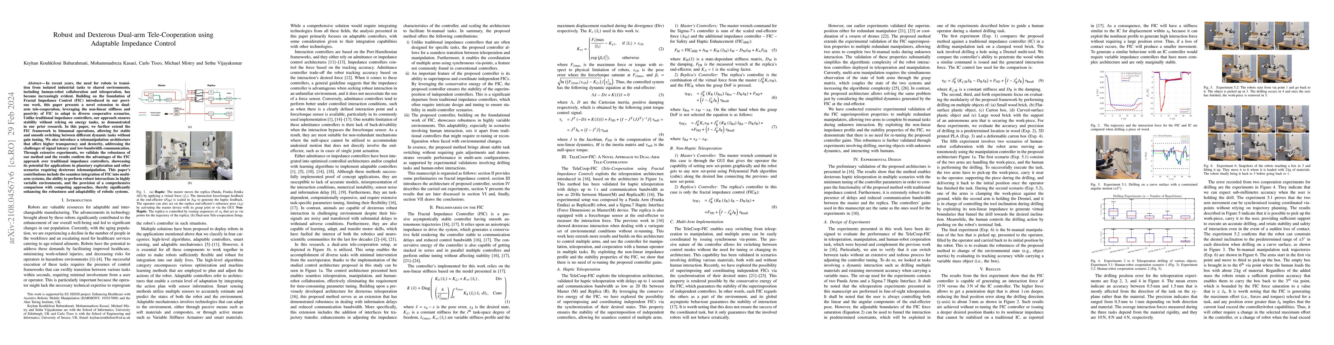 Thumbnail for Robust and Dexterous Dual-arm Tele-Cooperation using Adaptable Impedance
  Control