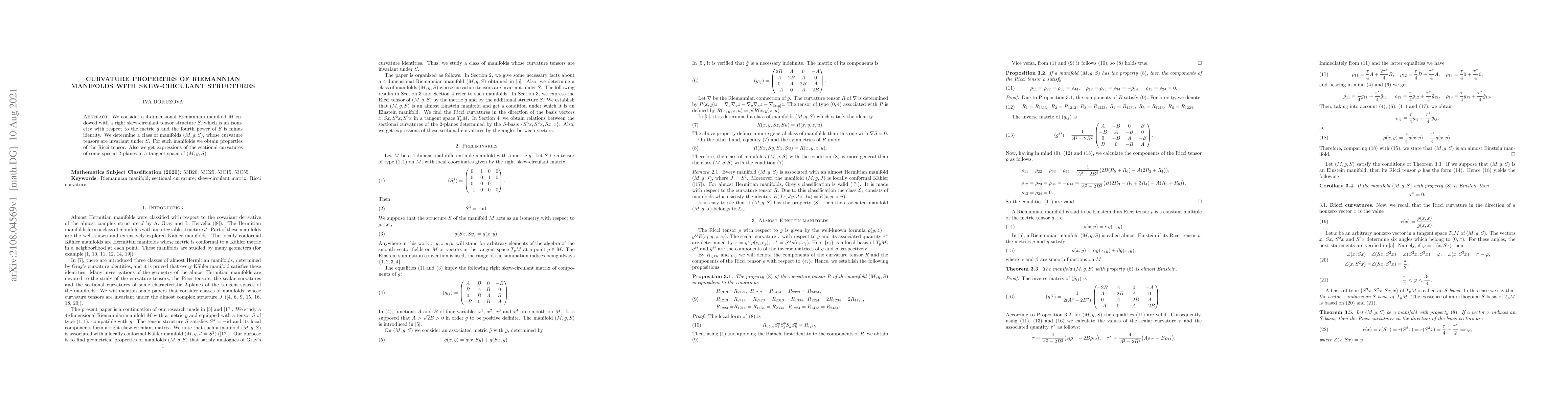 Thumbnail for Curvature properties of Riemannian manifolds with skew-circulant
  structures