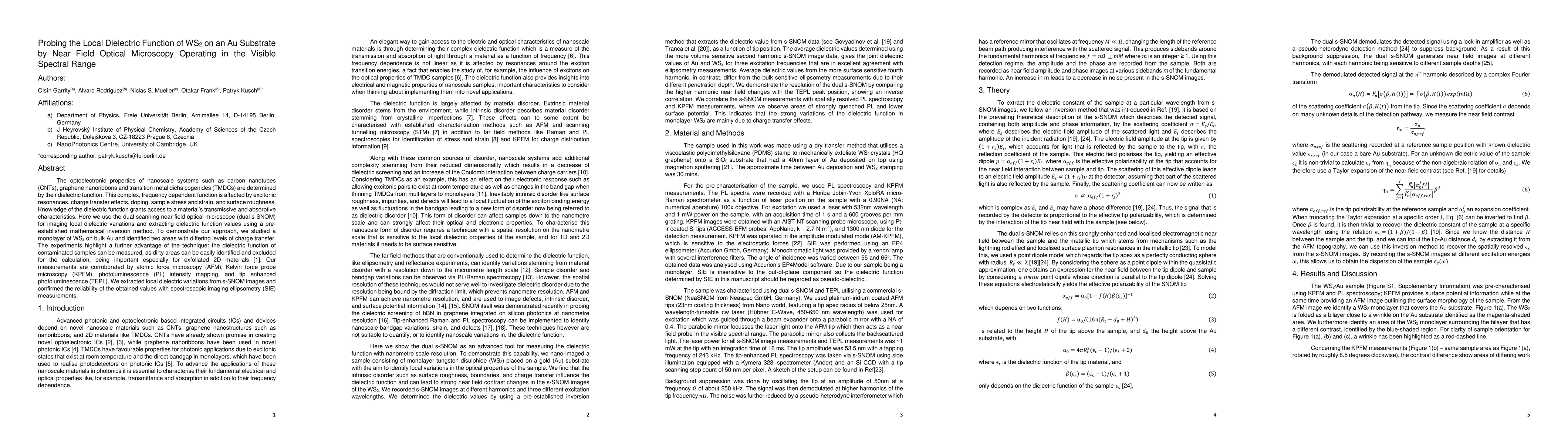 Thumbnail for Probing the Local Dielectric Function by Near Field Optical Microscopy
  Operating in the Visible Spectral Range