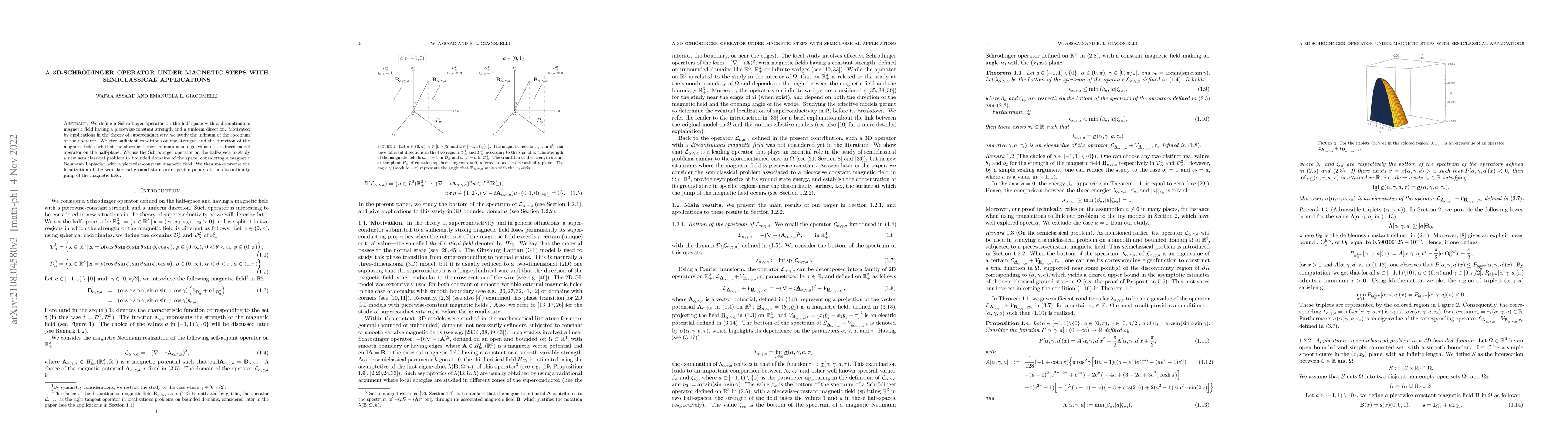 Thumbnail for A 3D-Schroedinger operator under magnetic steps with semiclassical
  applications
