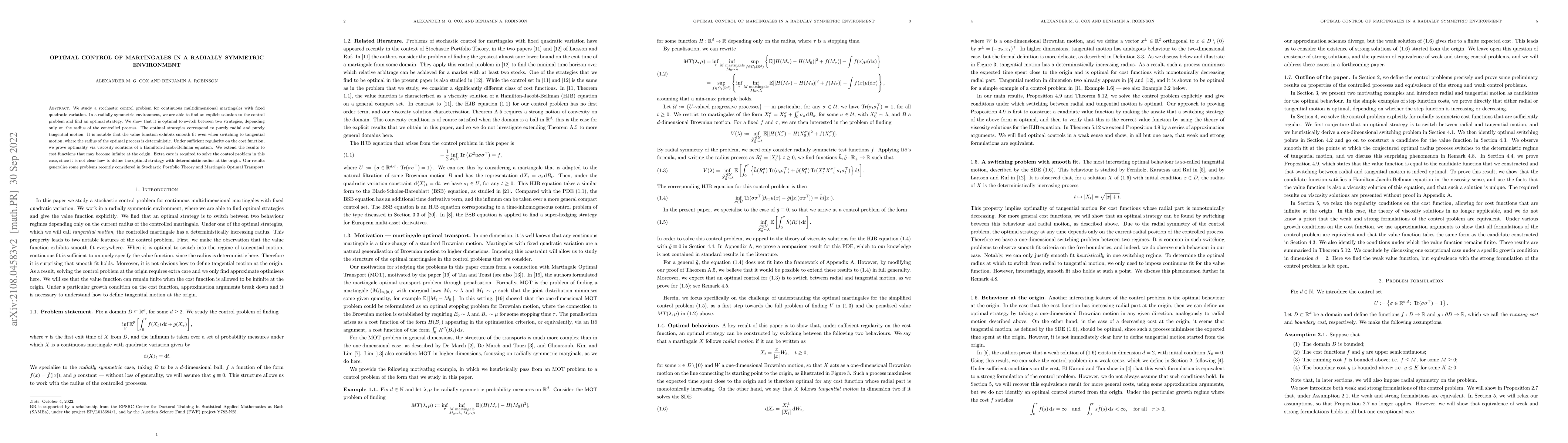 Thumbnail for Optimal control of martingales in a radially symmetric environment