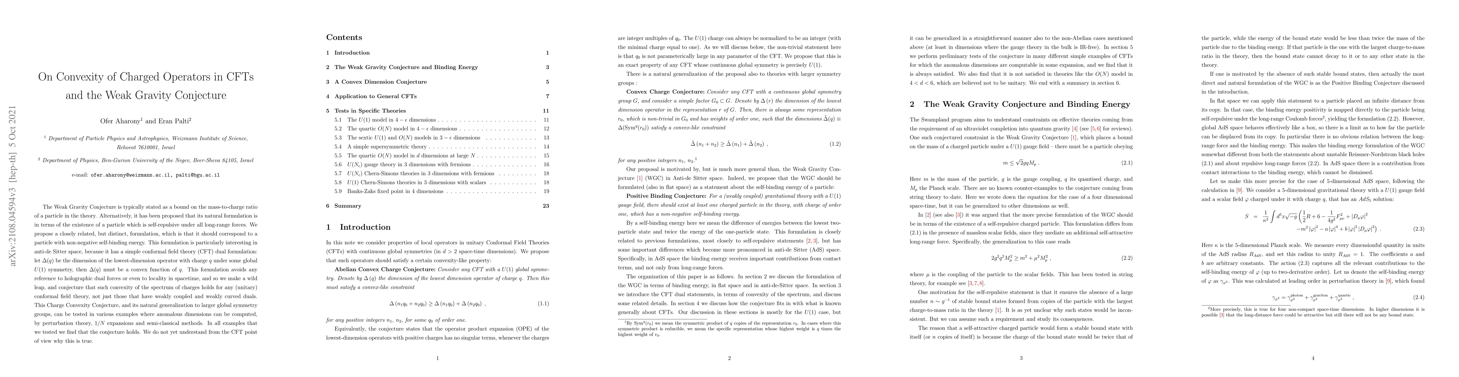 Thumbnail for On Convexity of Charged Operators in CFTs and the Weak Gravity
  Conjecture