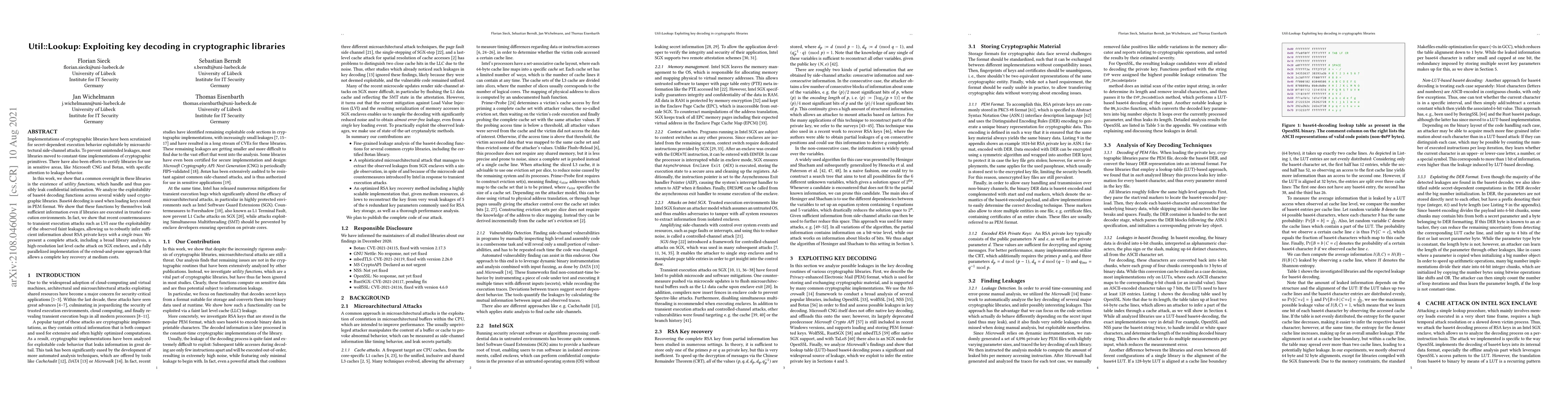 Thumbnail for Util::Lookup: Exploiting key decoding in cryptographic libraries
