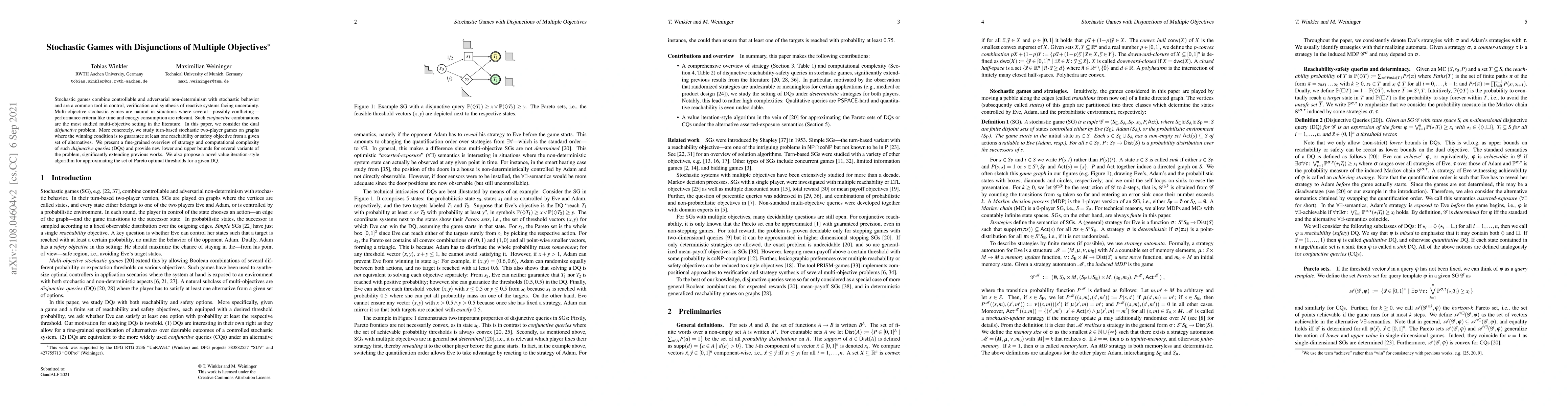 Thumbnail for Stochastic Games with Disjunctions of Multiple Objectives (Technical
  Report)