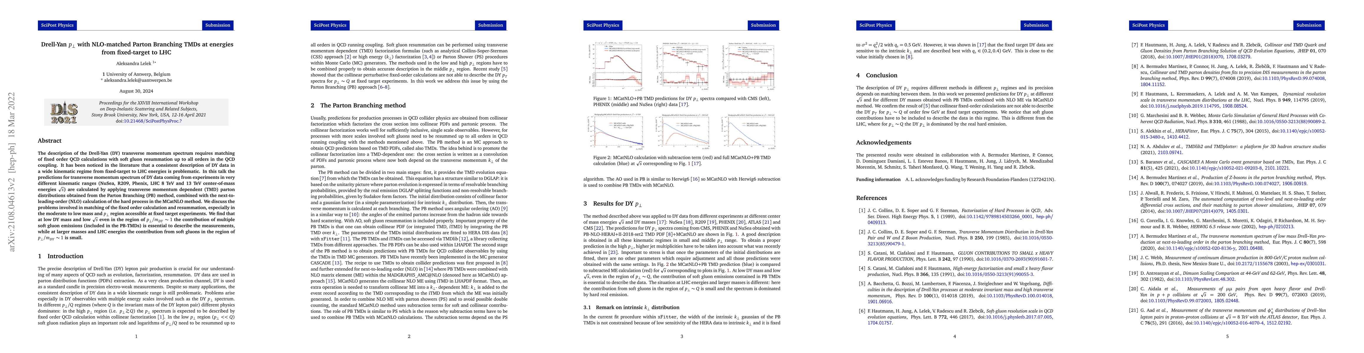 Thumbnail for Drell-Yan $p_{\bot}$ with NLO-matched Parton Branching TMDs at energies
  from fixed-target to LHC