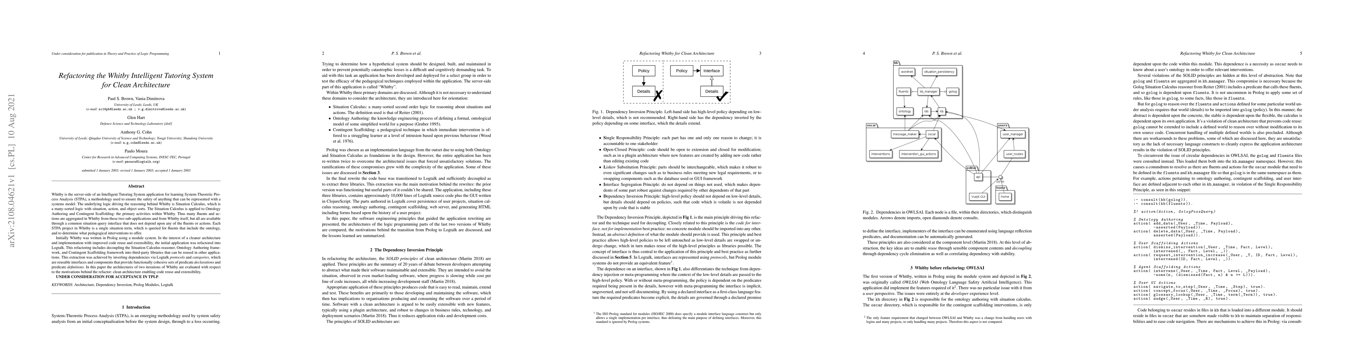 Thumbnail for Refactoring the Whitby Intelligent Tutoring System for Clean
  Architecture