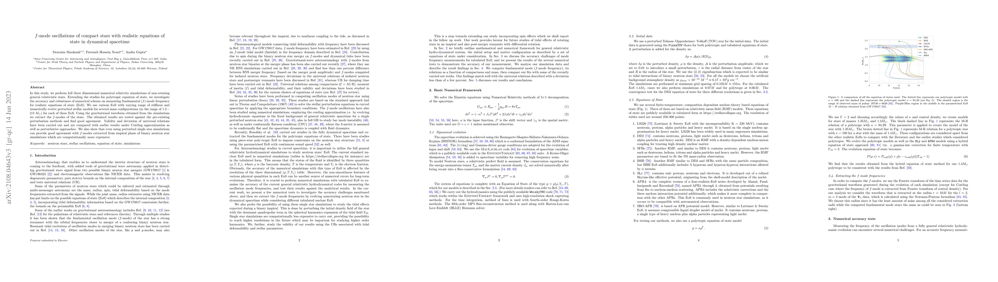 Thumbnail for $f$-mode oscillations of compact stars with realistic equations of state
  in dynamical spacetime