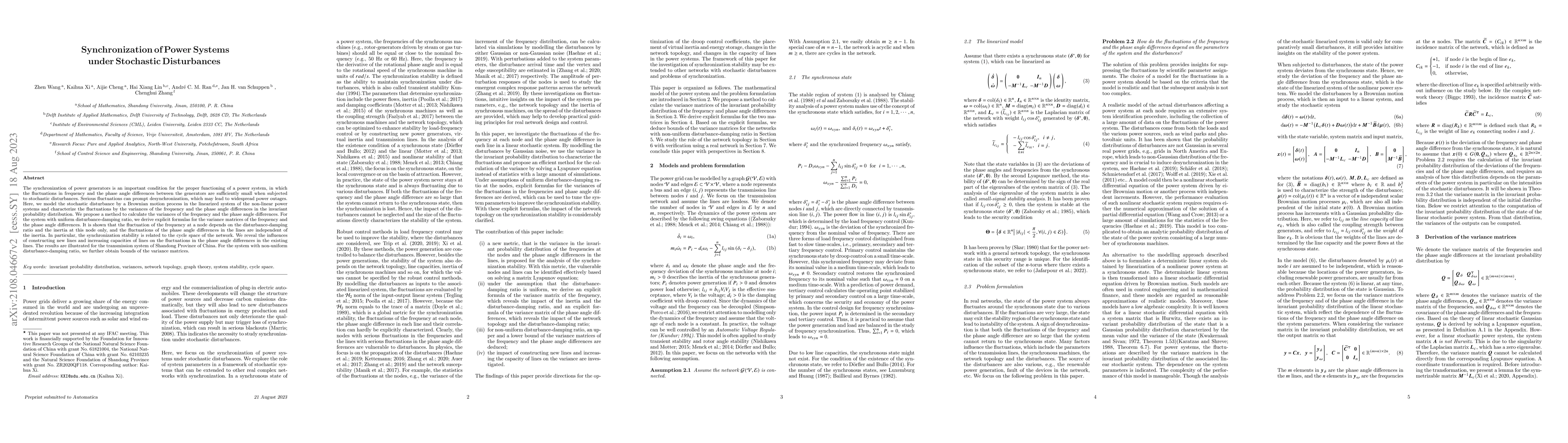 Thumbnail for Synchronization of Power Systems under Stochastic Disturbances