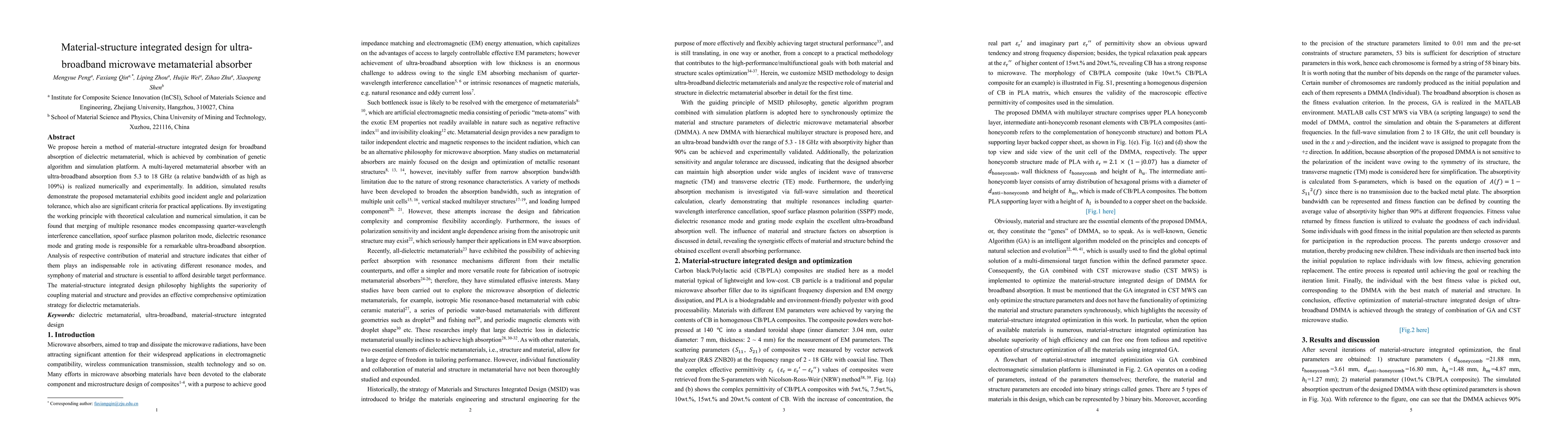Thumbnail for Material-structure integrated design for ultra-broadband microwave
  metamaterial absorber