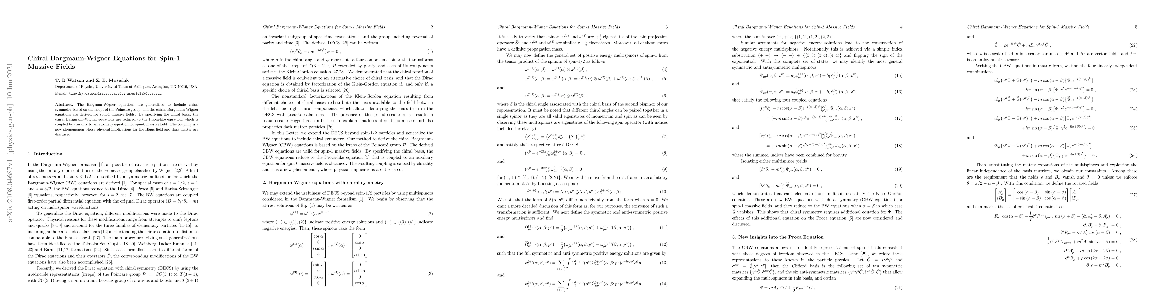 Thumbnail for Chiral Bargmann-Wigner Equations for Spin-1 Massive Fields