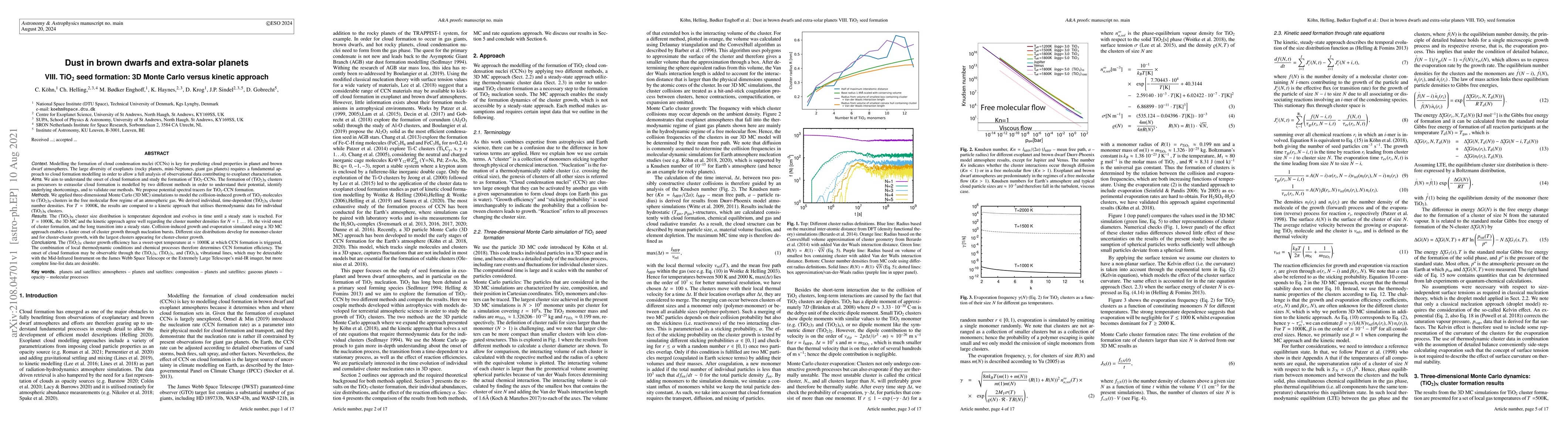 Thumbnail for Dust in brown dwarfs and extra-solar planets. VIII. TiO$_2$ seed
  formation: 3D Monte Carlo versus kinetic approach
