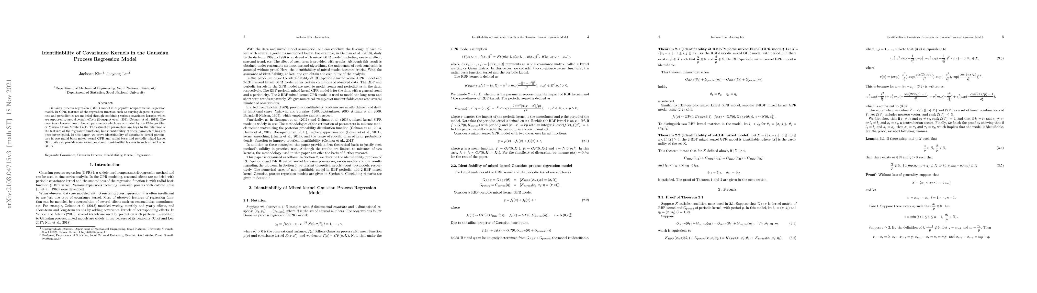 Thumbnail for Identifiability of Covariance Kernels in the Gaussian Process Regression
  Model