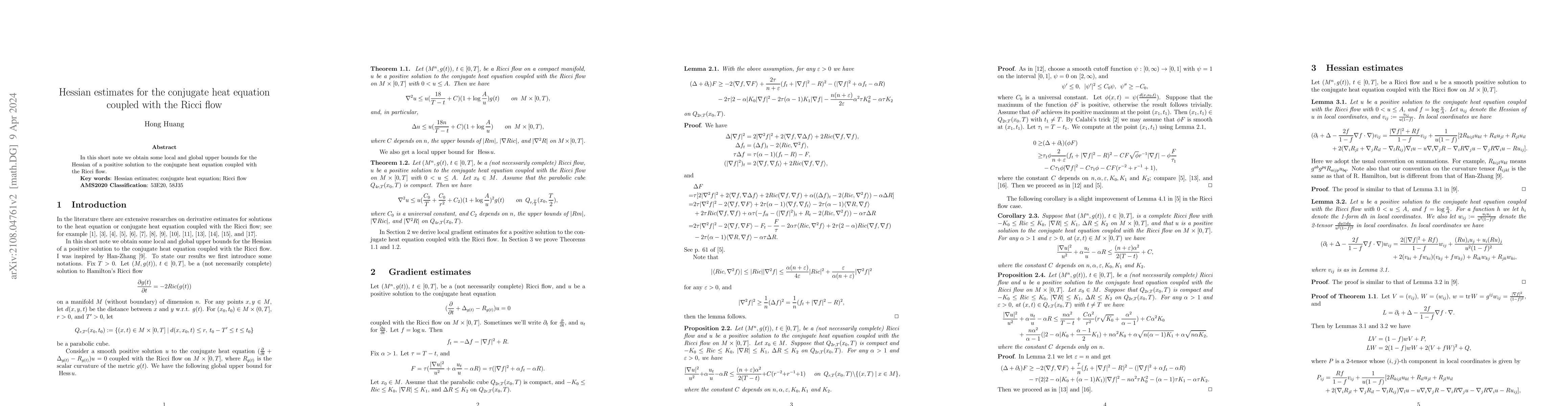 Thumbnail for Hessian estimates for the conjugate heat equation coupled with the Ricci
  flow