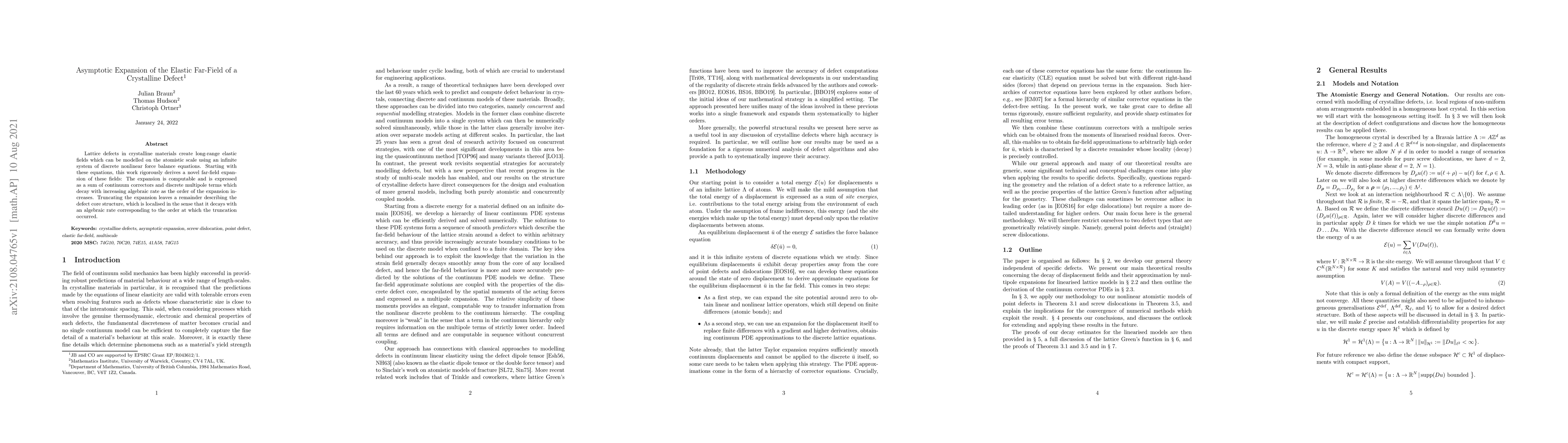 Thumbnail for Asymptotic Expansion of the Elastic Far-Field of a Crystalline Defect