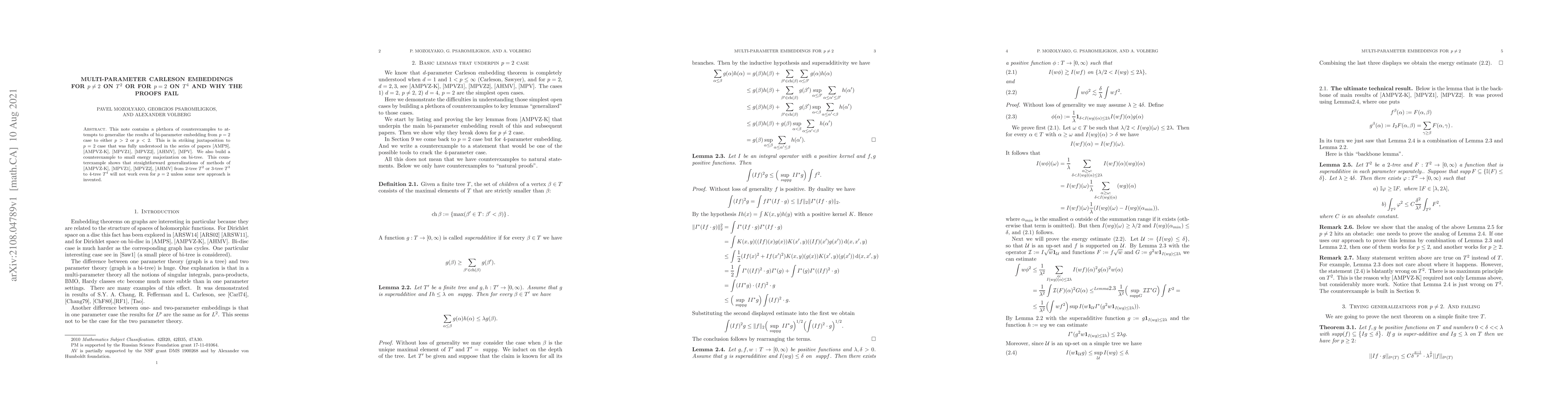 Thumbnail for Multi-parameter Carleson embeddings for $p\neq 2$ on $T^2$ or for $p=2$
  on $T^4$, and why the proofs fail