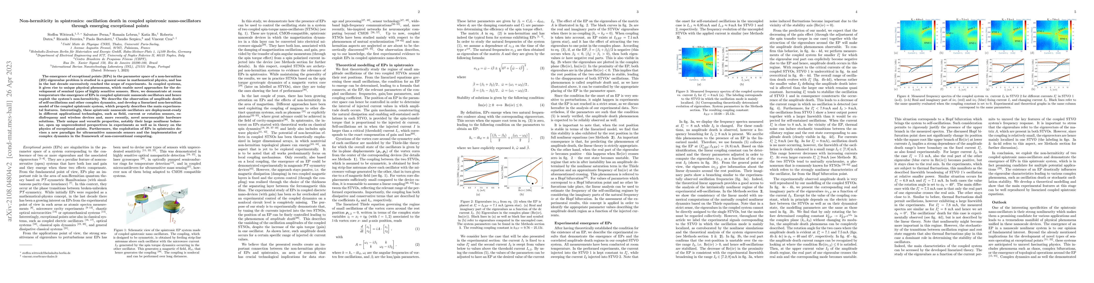 Thumbnail for Non-hermiticity in spintronics: oscillation death in coupled spintronic
  nano-oscillators through emerging exceptional points