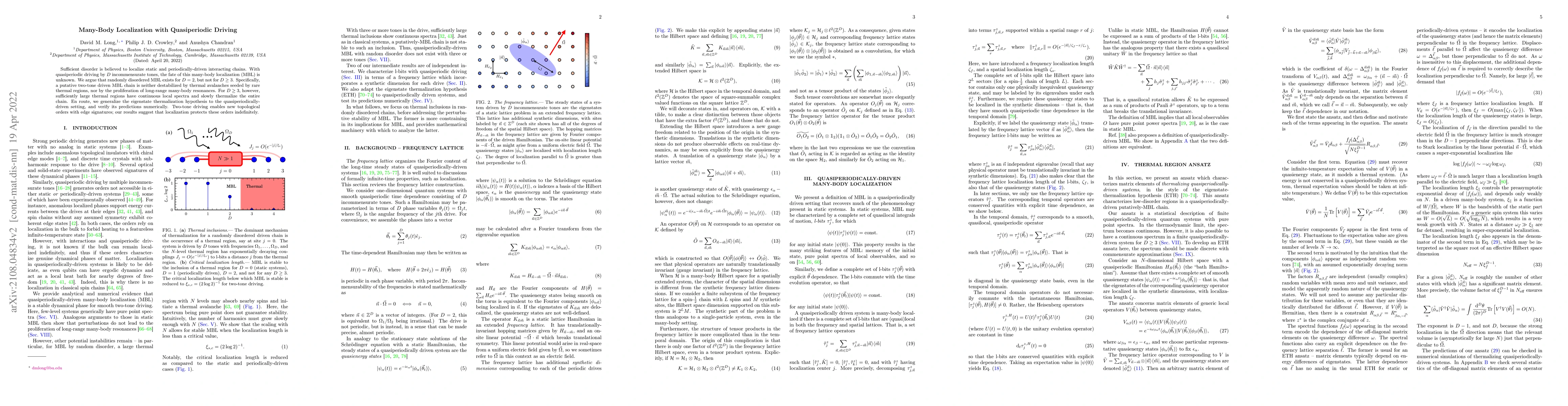 Thumbnail for Many-Body Localization with Quasiperiodic Driving