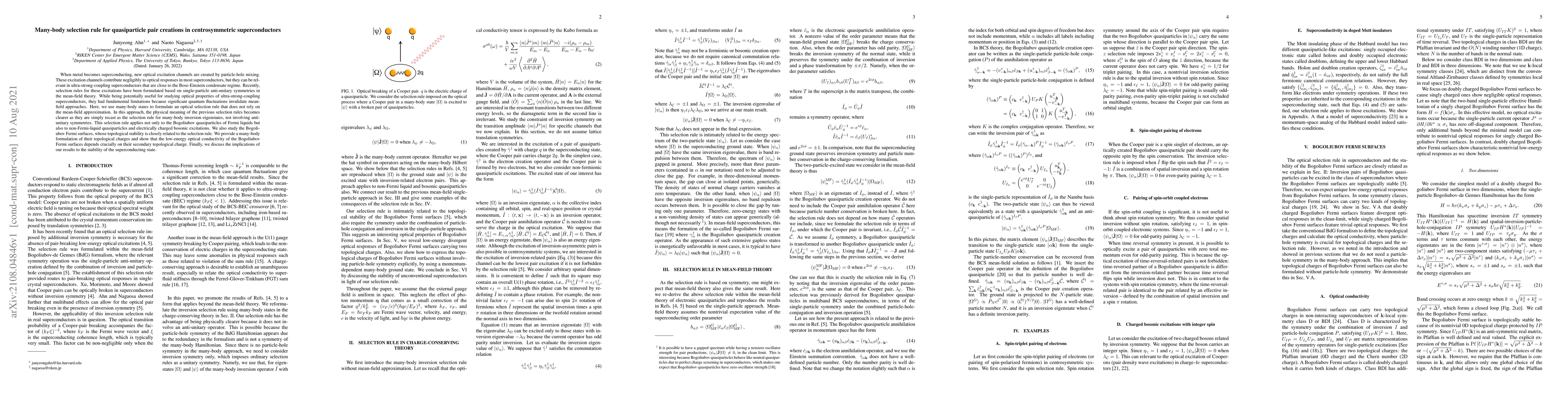 Thumbnail for Many-body selection rule for quasiparticle pair creations in
  centrosymmetric superconductors