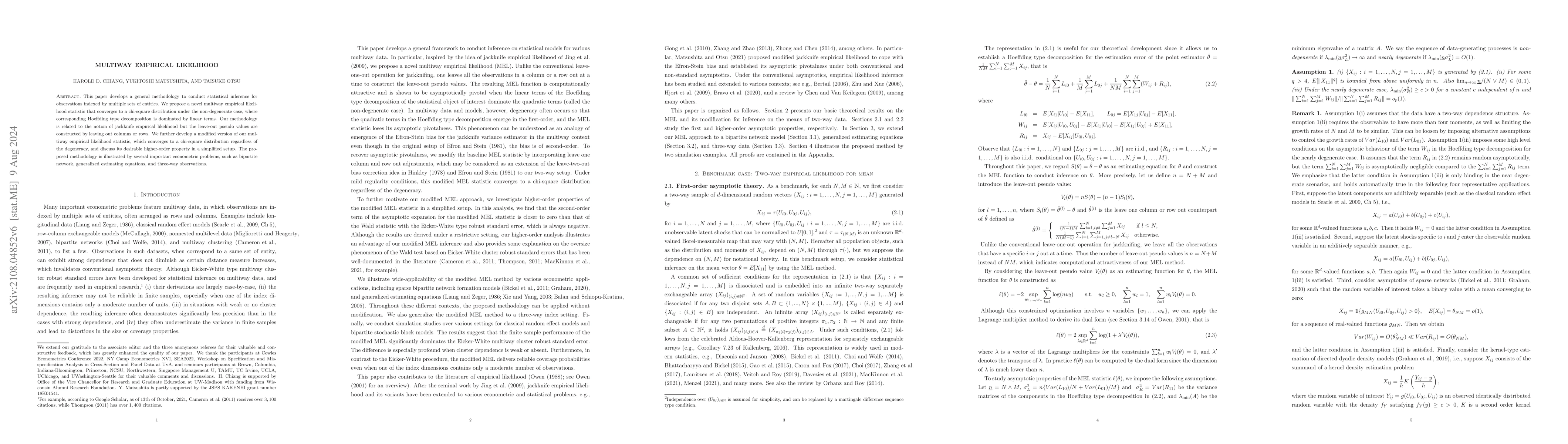 Thumbnail for Multiway empirical likelihood
