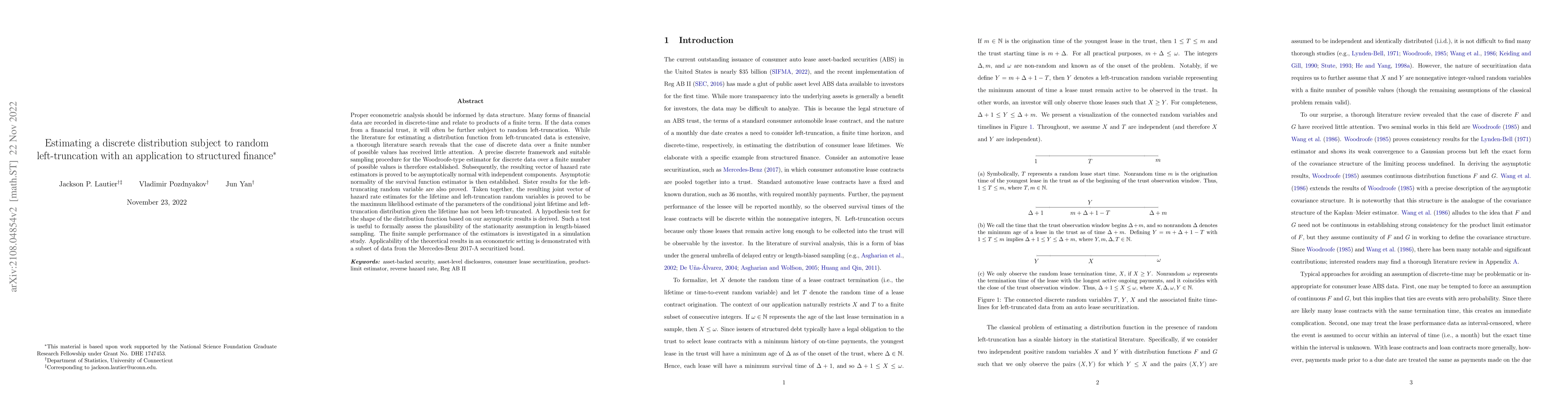 Thumbnail for Estimating a distribution function for discrete data subject to random
  truncation with an application to structured finance