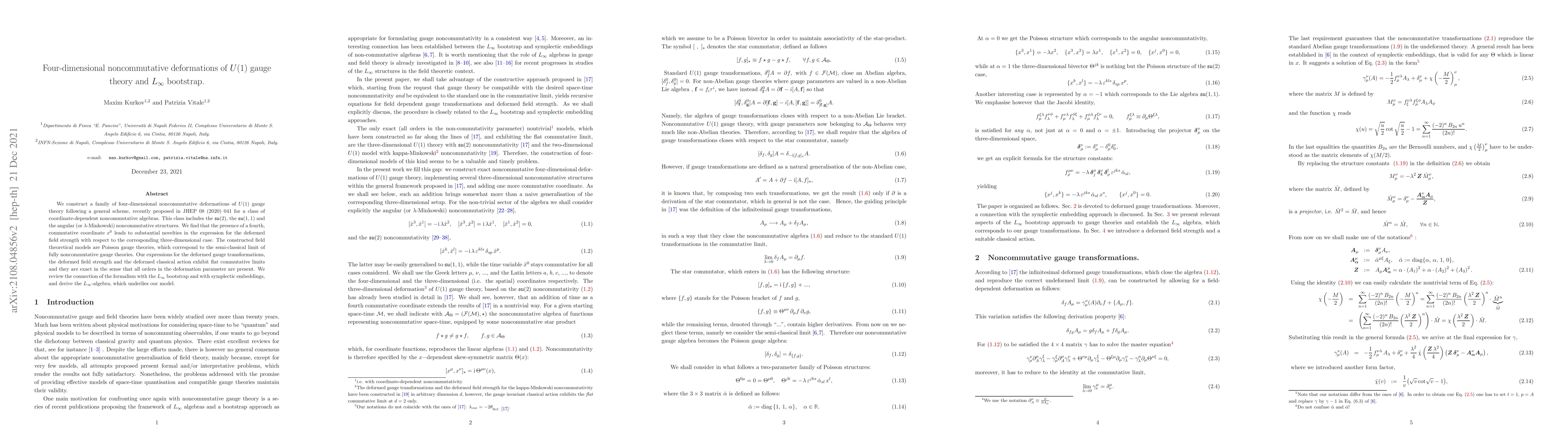 Thumbnail for Four-dimensional noncommutative deformations of $U(1)$ gauge theory and
  $L_{\infty}$ bootstrap