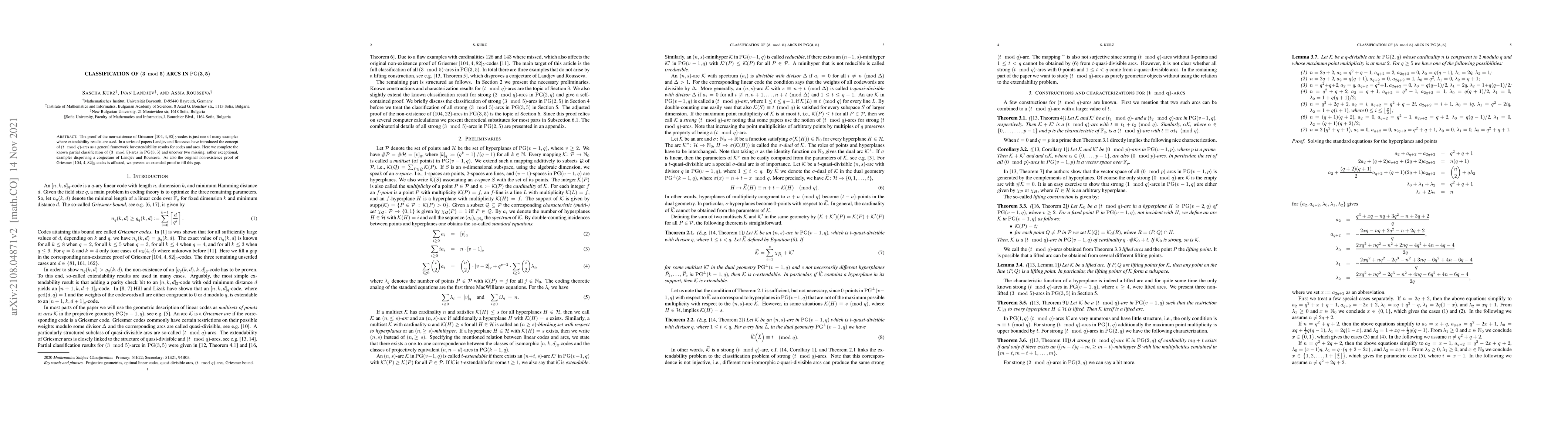 Thumbnail for Classification of $3 \operatorname{mod} 5$ arcs in
  $\operatorname{PG}(3,5)$