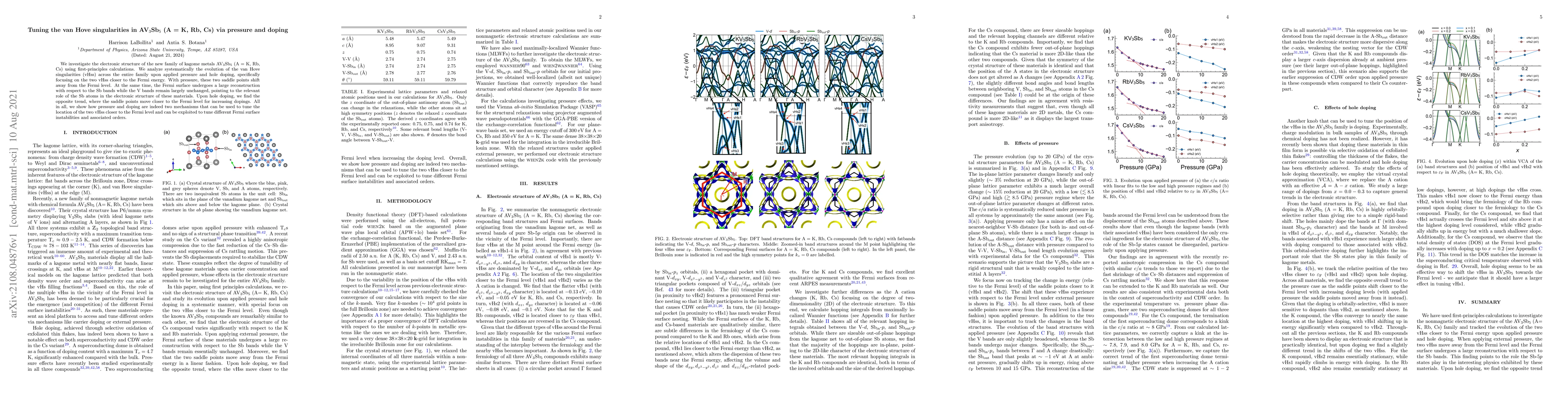Thumbnail for Tuning the van Hove singularities in AV$_{3}$Sb$_{5}$ (A = K, Rb, Cs)
  via pressure and doping