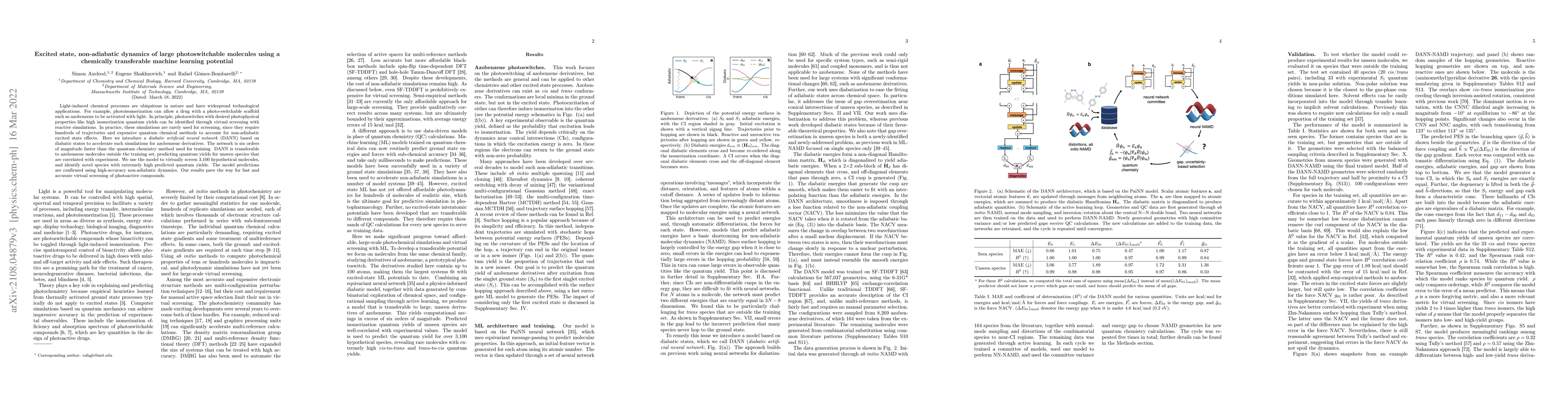 Thumbnail for Excited state, non-adiabatic dynamics of large photoswitchable molecules
  using a chemically transferable machine learning potential