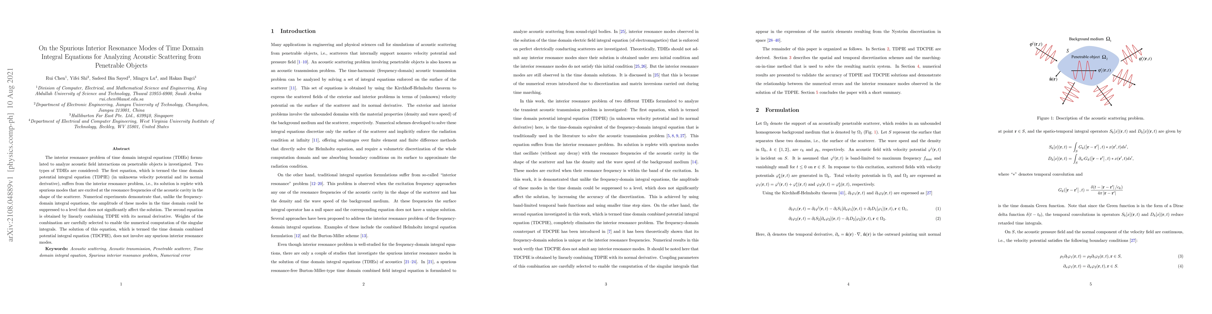 Thumbnail for On the Spurious Interior Resonance Modes of Time Domain Integral
  Equations for Analyzing Acoustic Scattering from Penetrable Objects