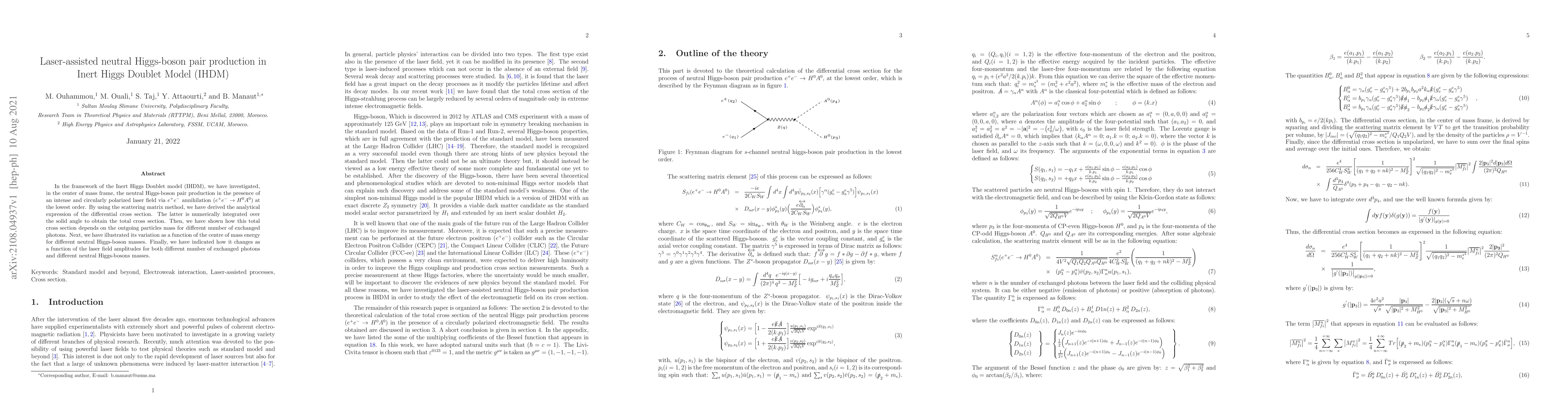 Thumbnail for Laser-assisted neutral Higgs-boson pair production in Inert Higgs
  Doublet Model (IHDM)