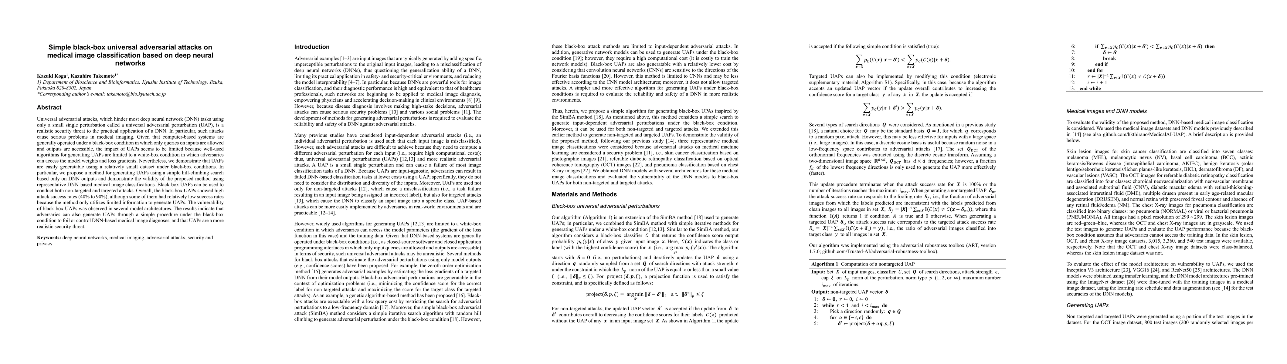 Thumbnail for Simple black-box universal adversarial attacks on medical image
  classification based on deep neural networks