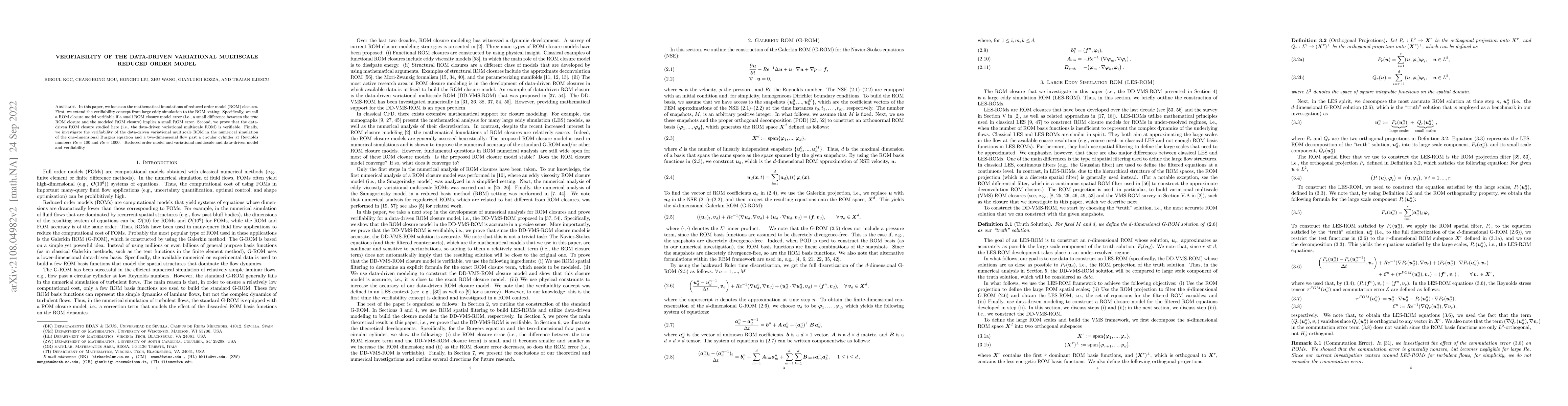 Thumbnail for Verifiability of the Data-Driven Variational Multiscale Reduced Order
  Model