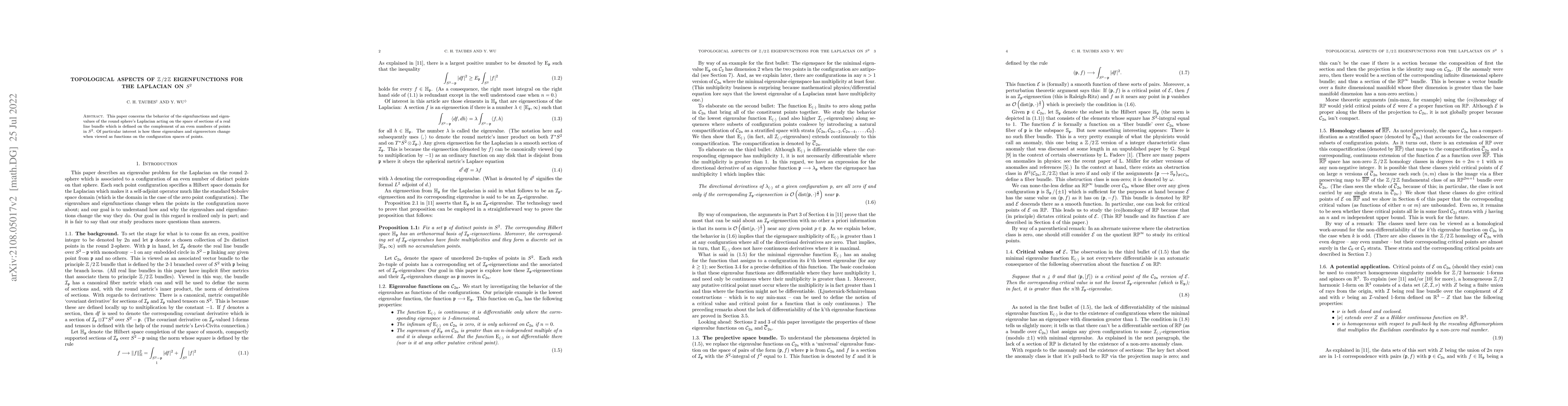 Thumbnail for Topological aspects of $\mathbb{Z}/2\mathbb{Z}$ eigenfunctions for the
  Laplacian on $S^2$