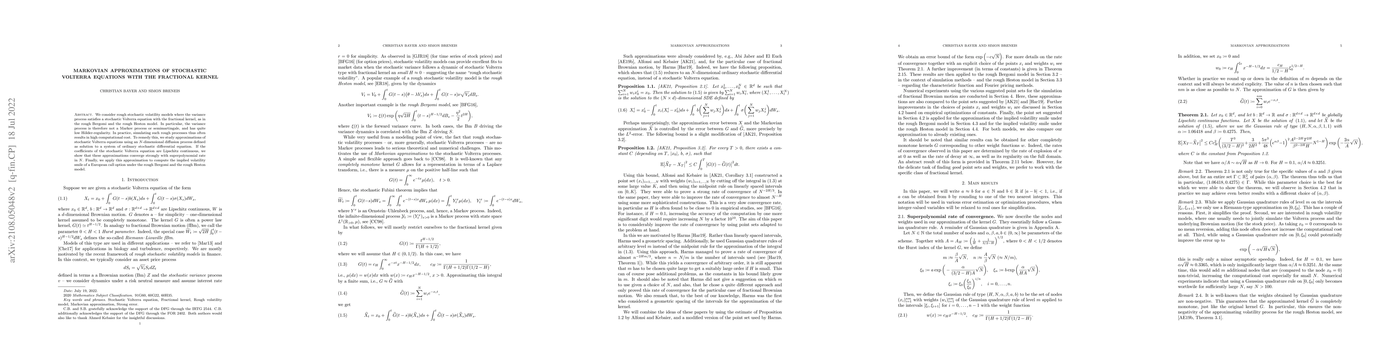 Thumbnail for Markovian approximations of stochastic Volterra equations with the
  fractional kernel