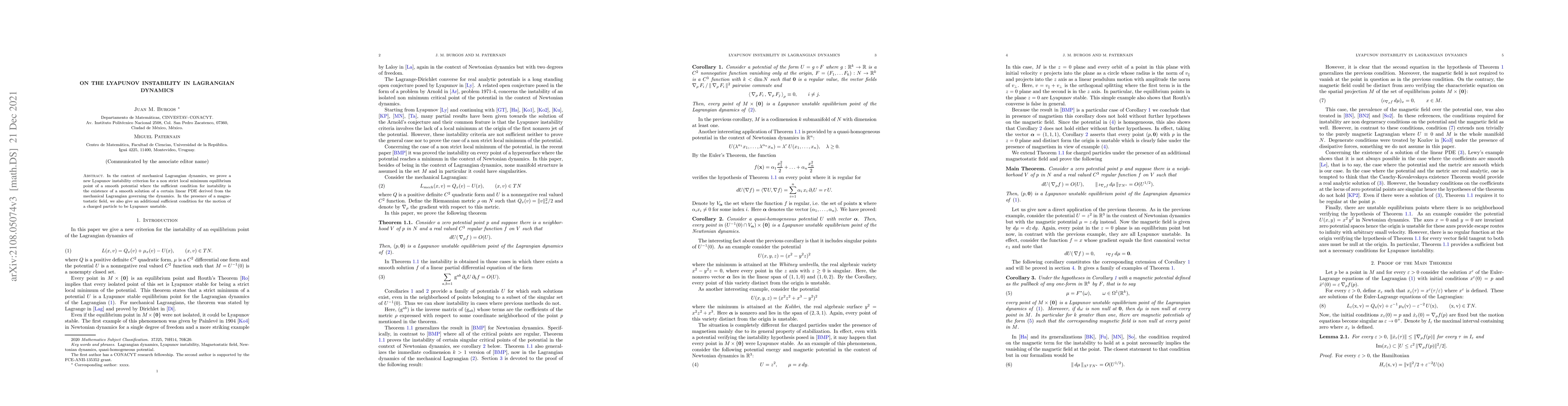 Thumbnail for On the Lyapunov instability in Lagrangian dynamics