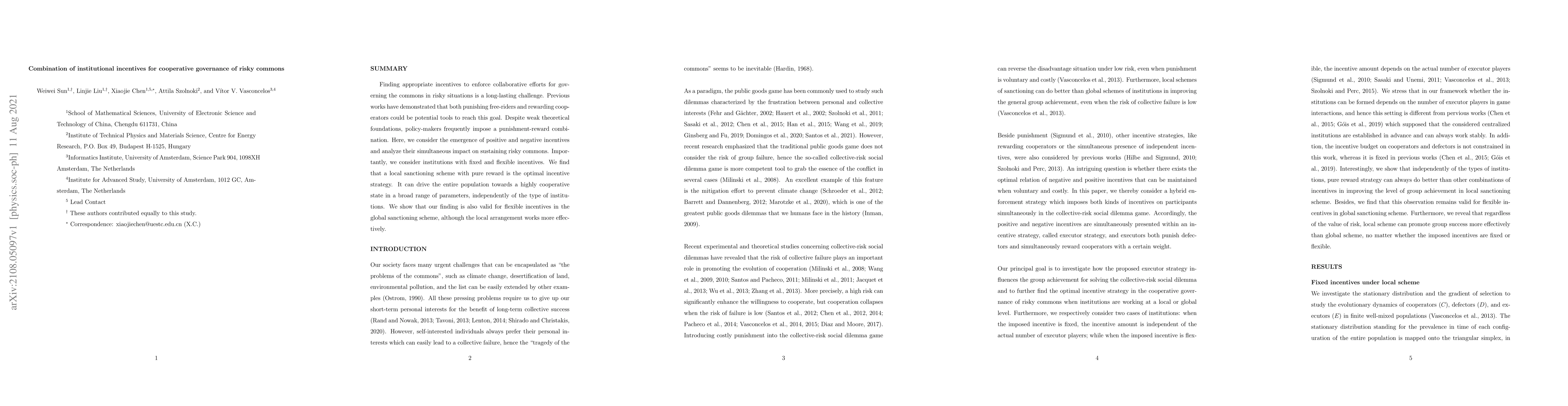 Thumbnail for Combination of institutional incentives for cooperative governance of
  risky commons