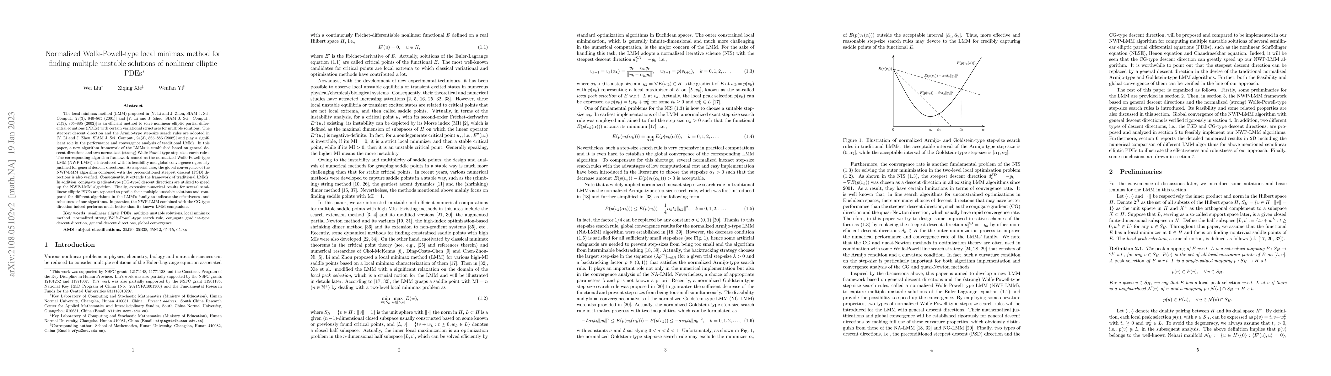 Thumbnail for Normalized Wolfe-Powell-type local minimax method for finding multiple
  unstable solutions of nonlinear elliptic PDEs