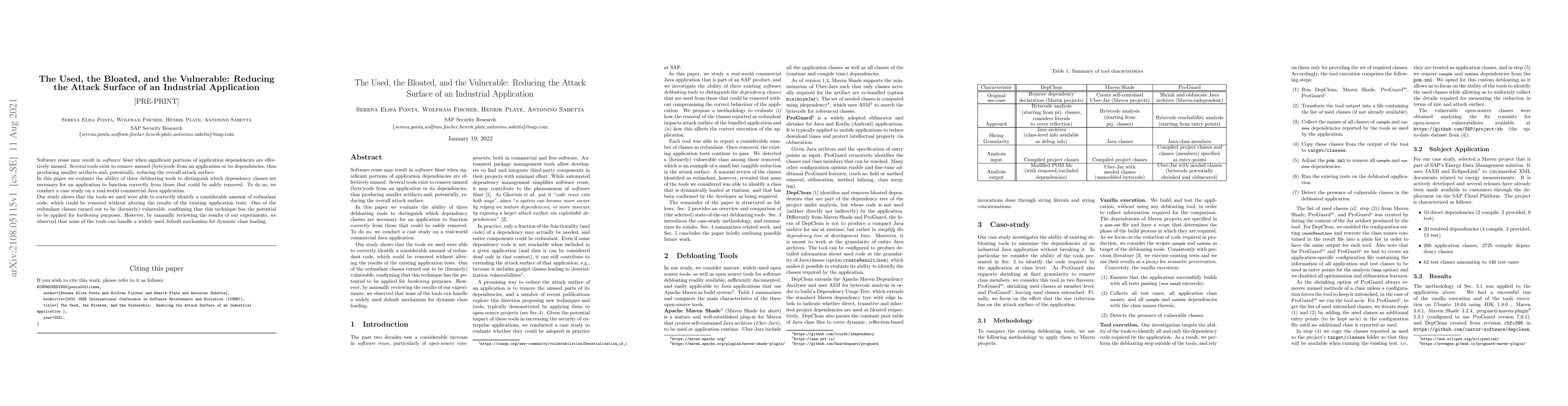 Thumbnail for The Used, the Bloated, and the Vulnerable: Reducing the Attack Surface
  of an Industrial Application